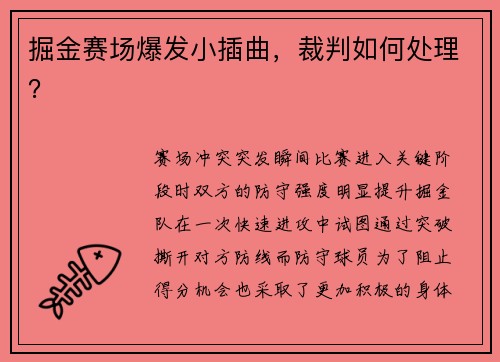 掘金赛场爆发小插曲，裁判如何处理？